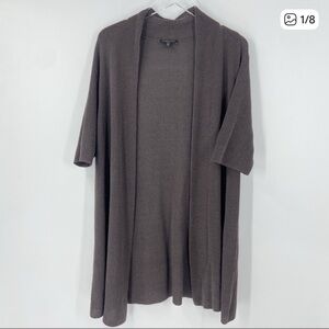 Eileen Fisher Silk Cotton Viscose Blend Long Open Cardigan Womens 1x Brown